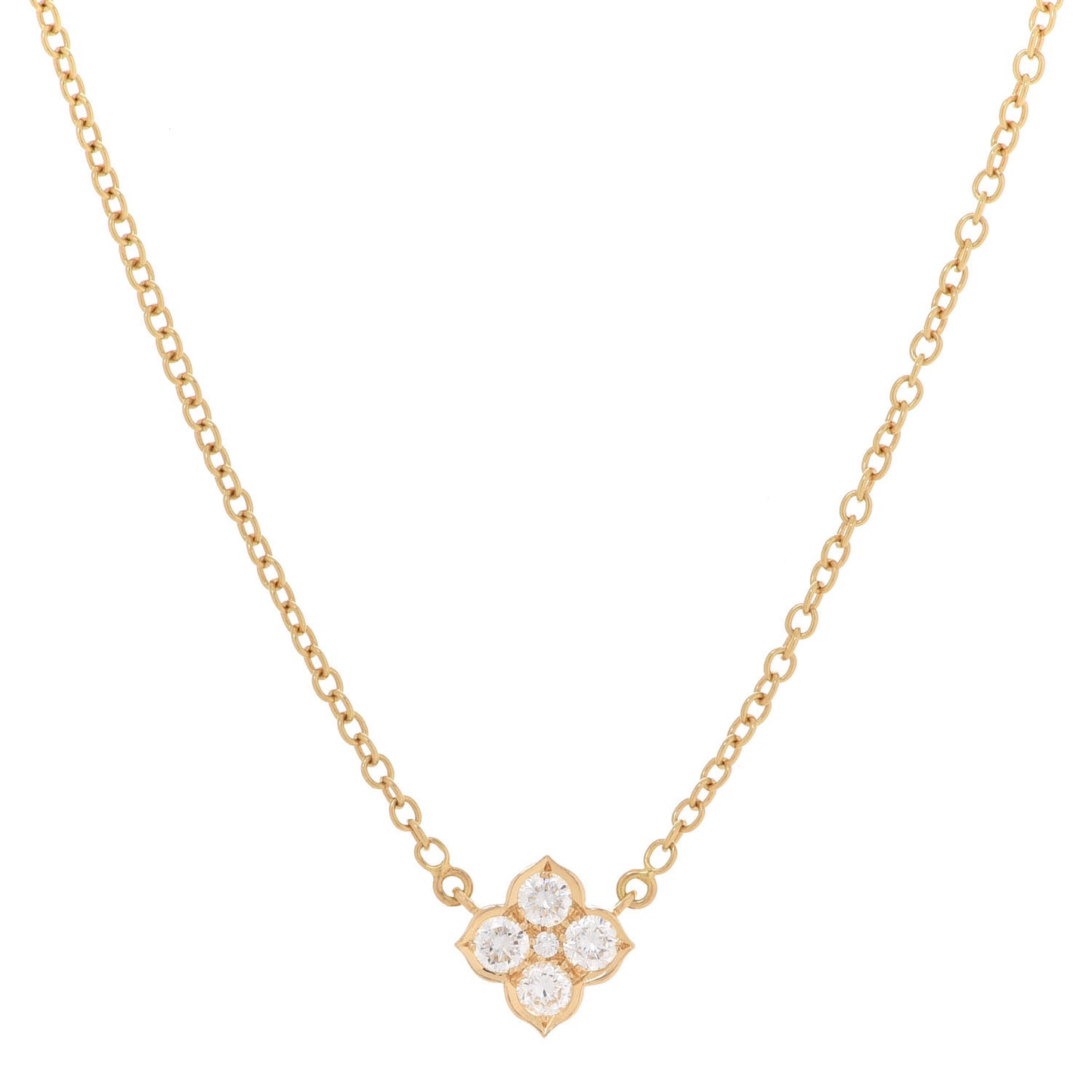 18K Yellow Gold Diamond Hindu Floral Pendant Necklace