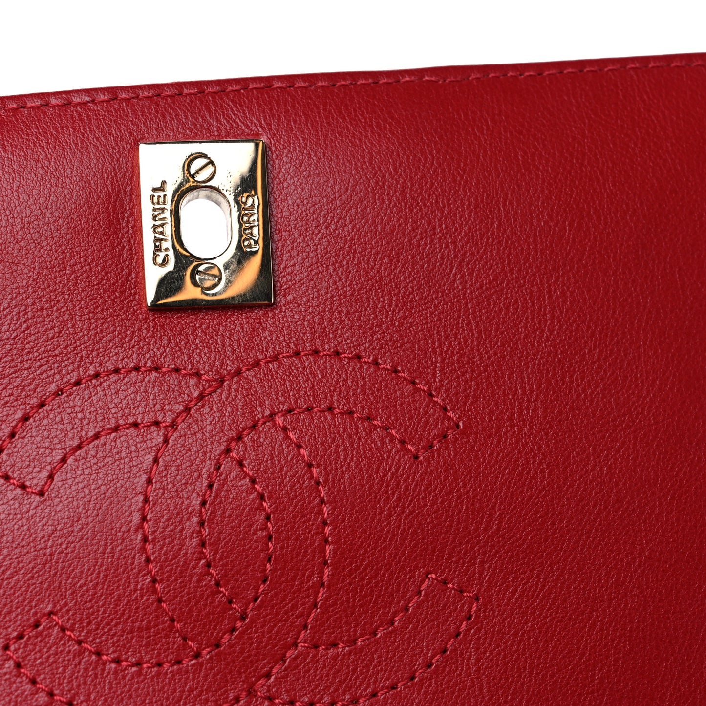 Calfskin Chevron Quilted Mini Statement Flap Red