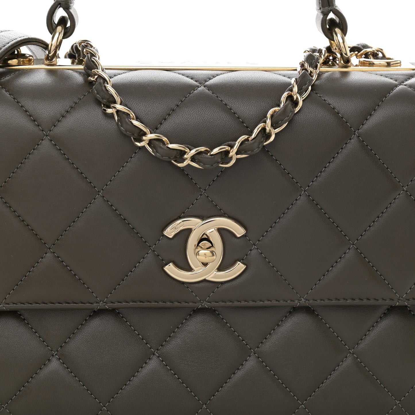 Lambskin Quilted Medium Trendy CC Flap Dual Handle Bag Dark Khaki