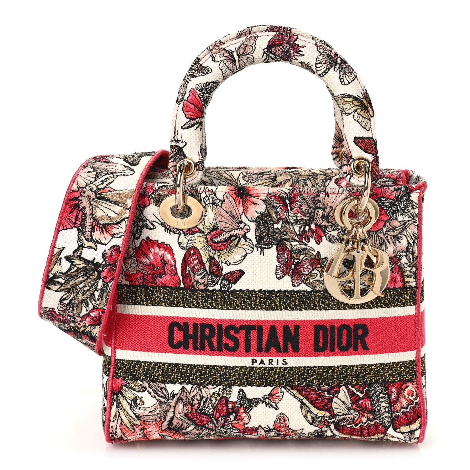 Christian Dior Canvas Embroidered Butterfly Print Medium Lady D-Lite Multicolor 1 of 8