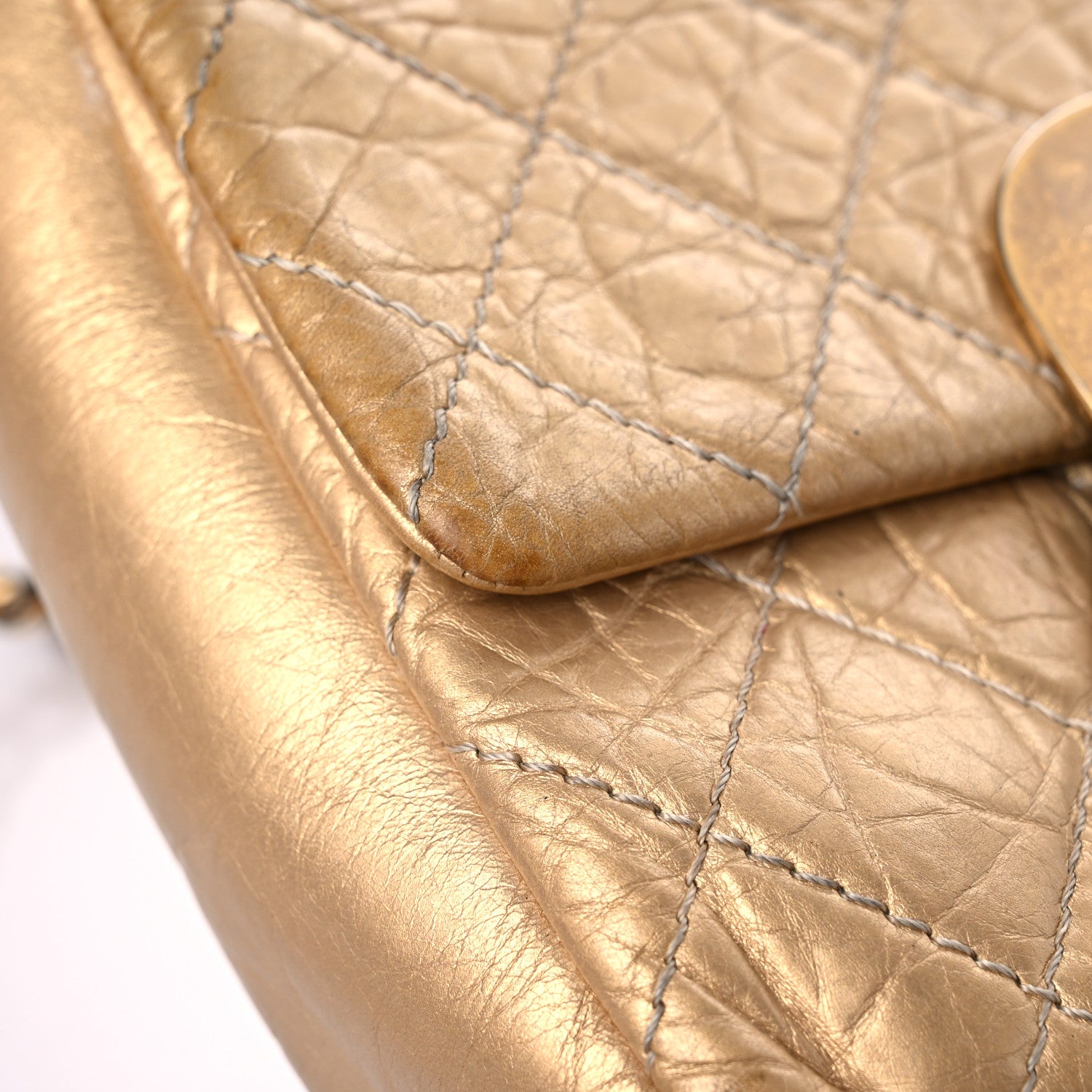 Chanel Metallic Aged Calfskin Quilted CC Square Flap Light Gold 21 of 33