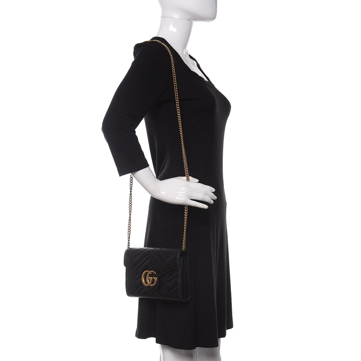 Calfskin Matelasse GG Marmont Chain Wallet Black