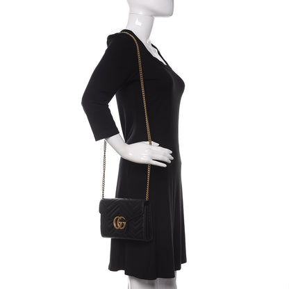 Gucci Calfskin Matelasse GG Marmont Chain Wallet Black 2 of 15