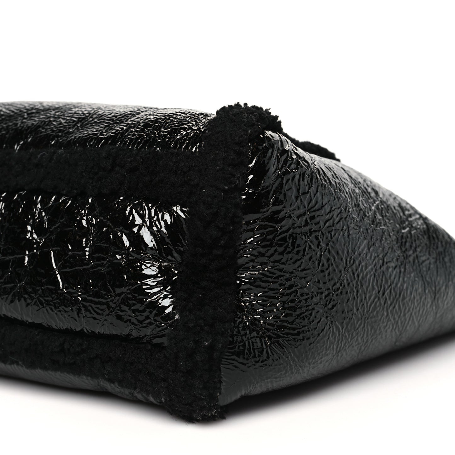 Patent Shearling Medium Soho Shoulder Bag Black
