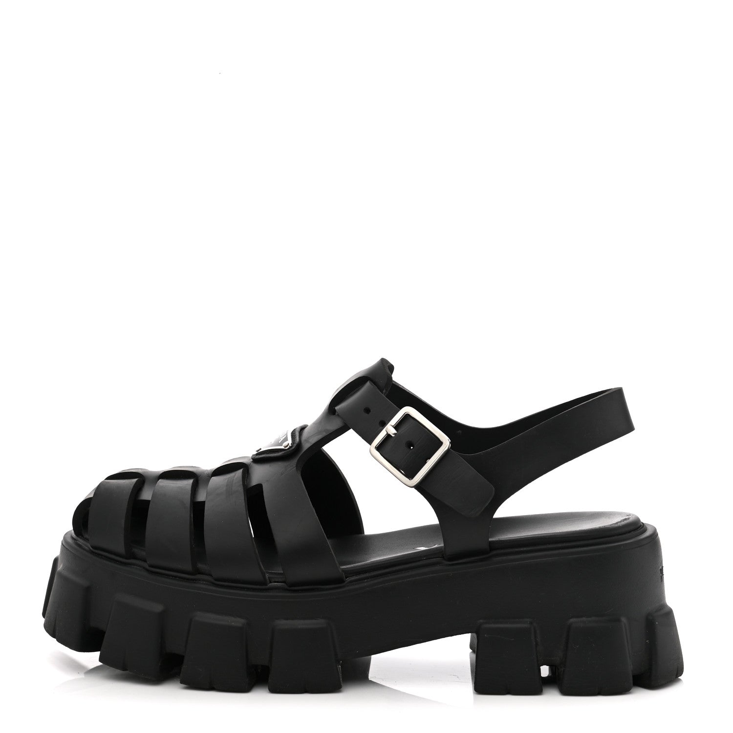 Prada Foam Rubber Triangle Logo Monolith 55mm Cage Sandals 38 Black 1 of 7