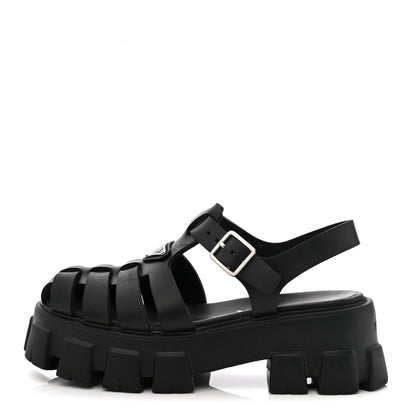 Prada Foam Rubber Triangle Logo Monolith 55mm Cage Sandals 38 Black 1 of 7
