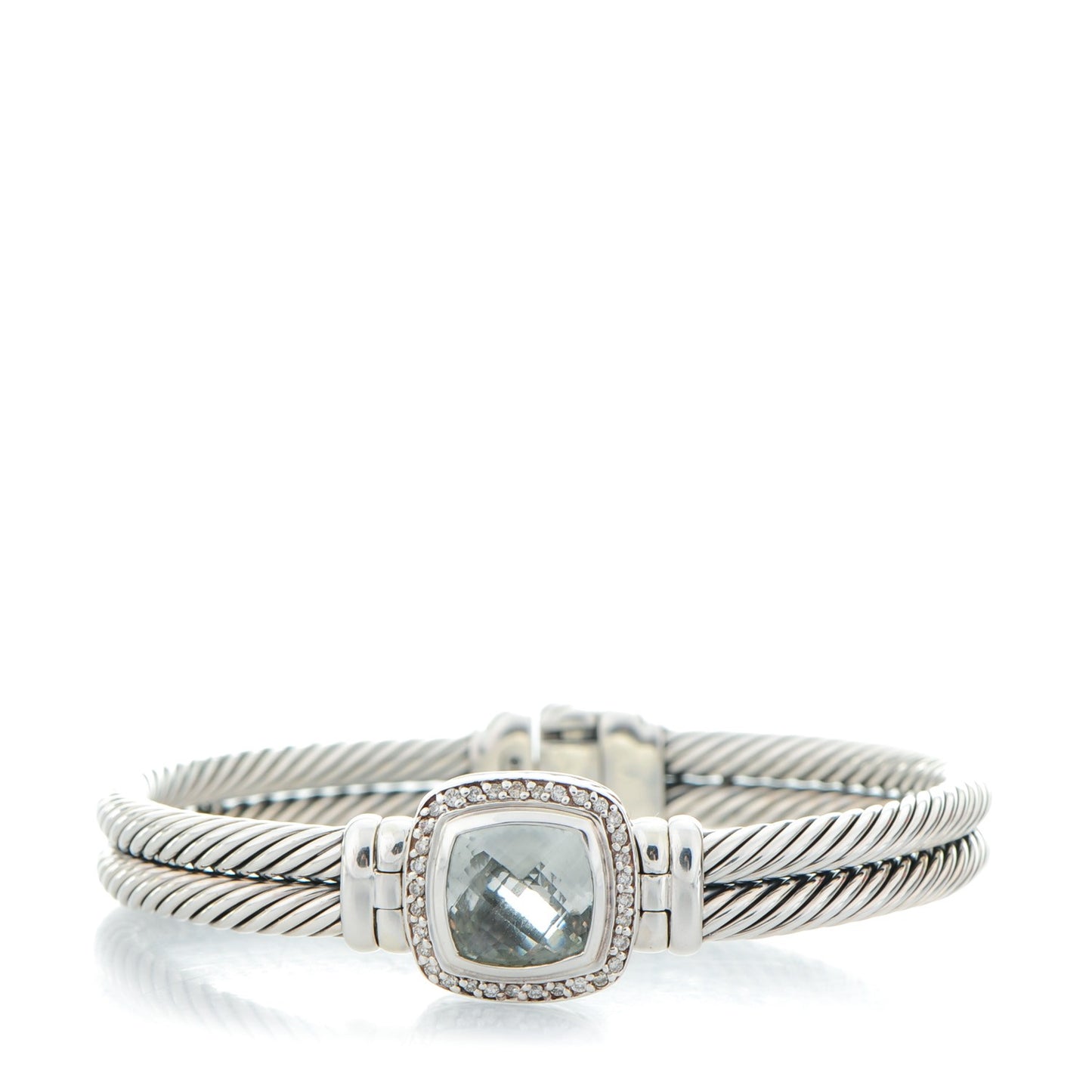 Sterling Diamond Prasiolite 10mm Albion Cable Bracelet