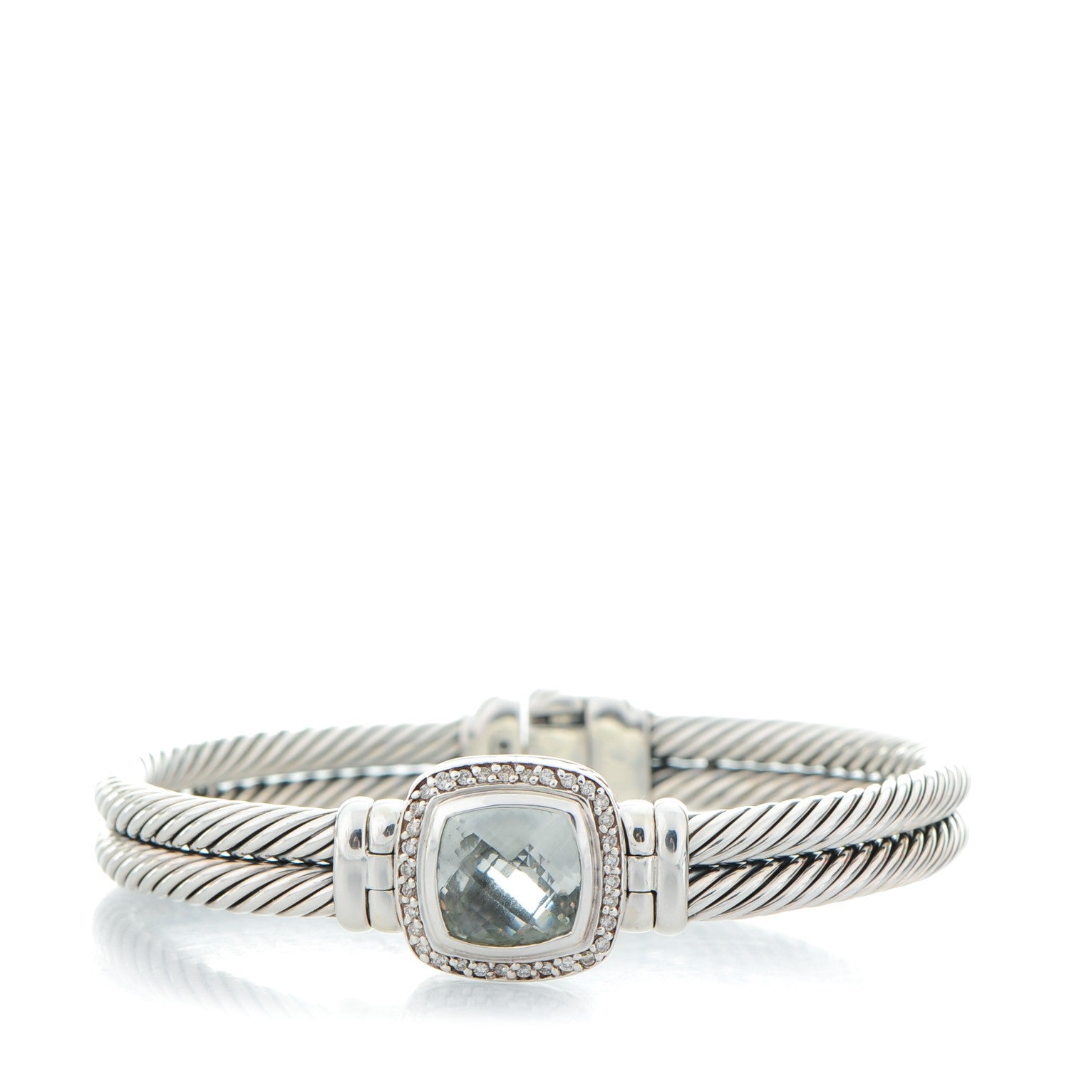 David Yurman Sterling Diamond Prasiolite 10mm Albion Cable Bracelet 1 of 5