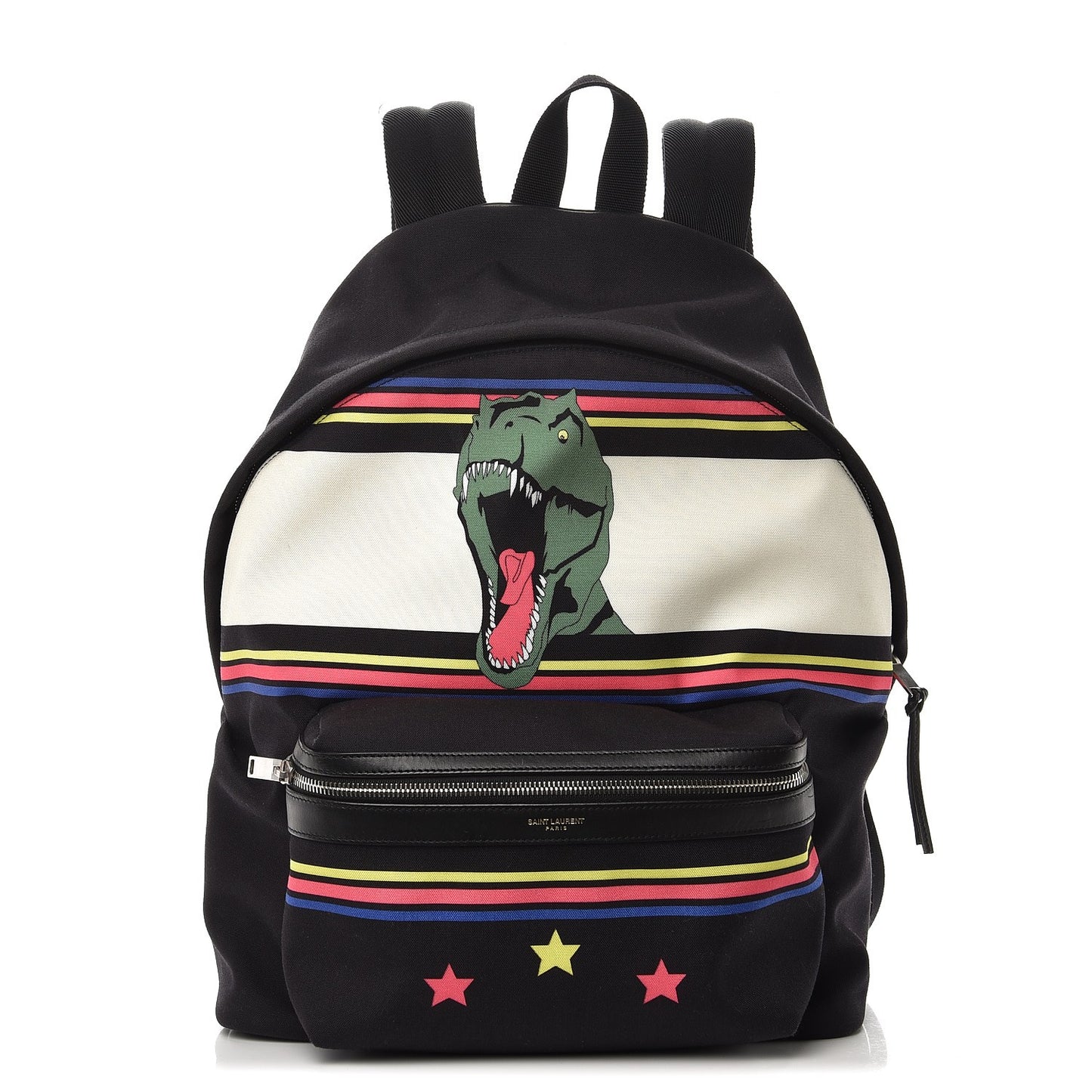Nylon Twill Dinosaur Print City Backpack Black Multicolor