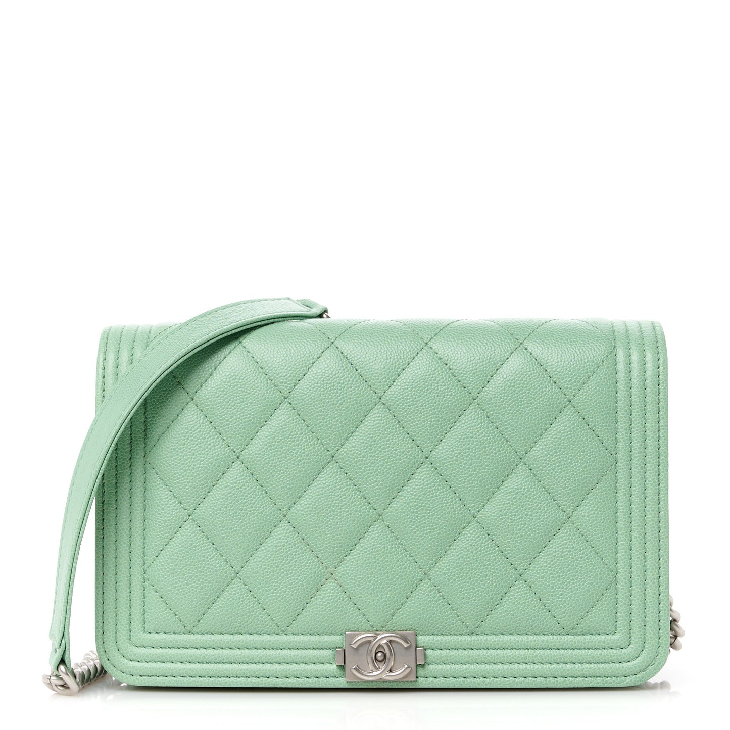 Caviar Quilted Boy Wallet On Chain WOC Light Gren