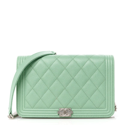 Chanel Caviar Quilted Boy Wallet On Chain WOC Light Gren 1 of 12
