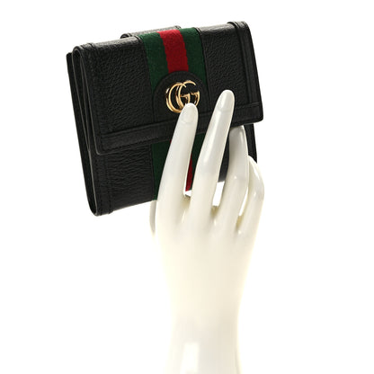Gucci Textured Calfskin Web Ophidia French Flap Wallet Black 2 of 7