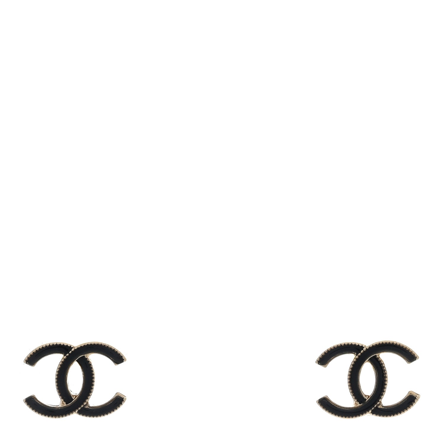 Chanel Metal Enamel Textured CC Earrings Black Gold 1 of 4