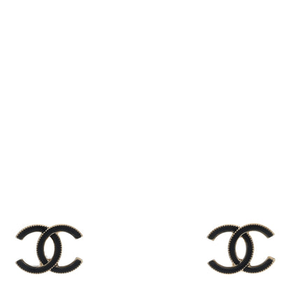 Chanel Metal Enamel Textured CC Earrings Black Gold 1 of 4