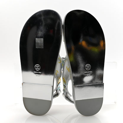 Chanel Laminated Lambskin Printed CC Dad Sandals 39 Silver Multicolor 6 of 9