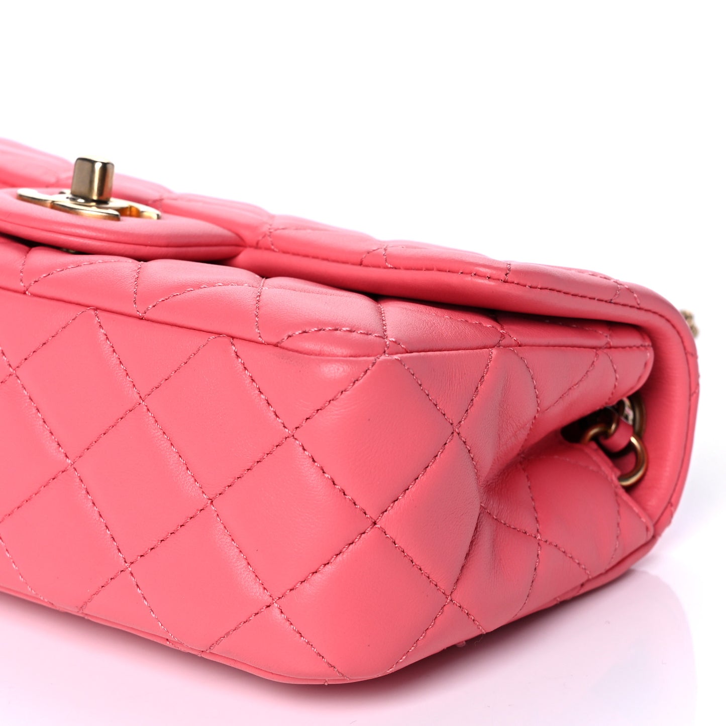 Lambskin Quilted Mini Rectangular Pearl Crush Flap Pink