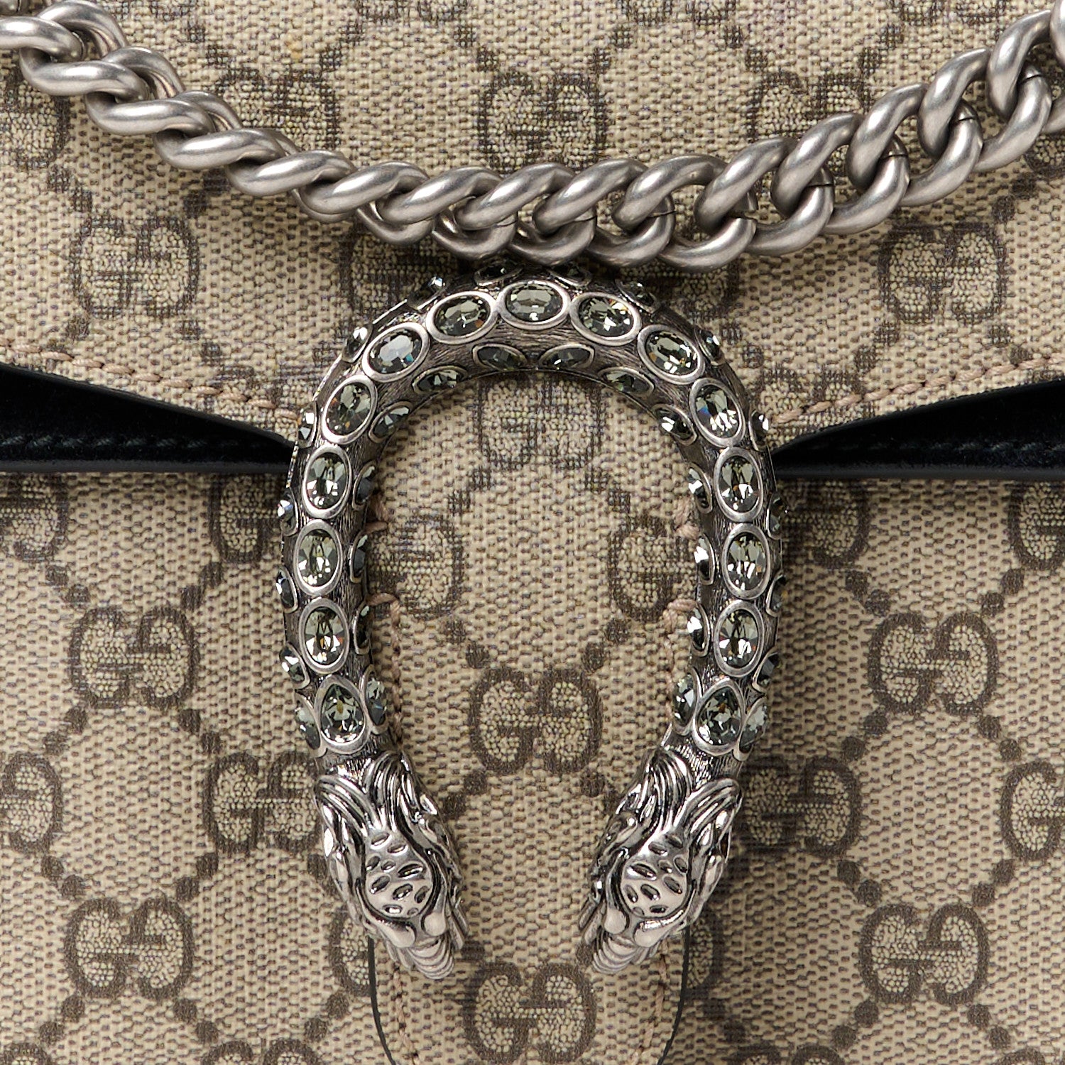 Gucci GG Supreme Monogram Suede Crystal Small Dionysus Shoulder Bag Beige Ebony Black 8 of 13