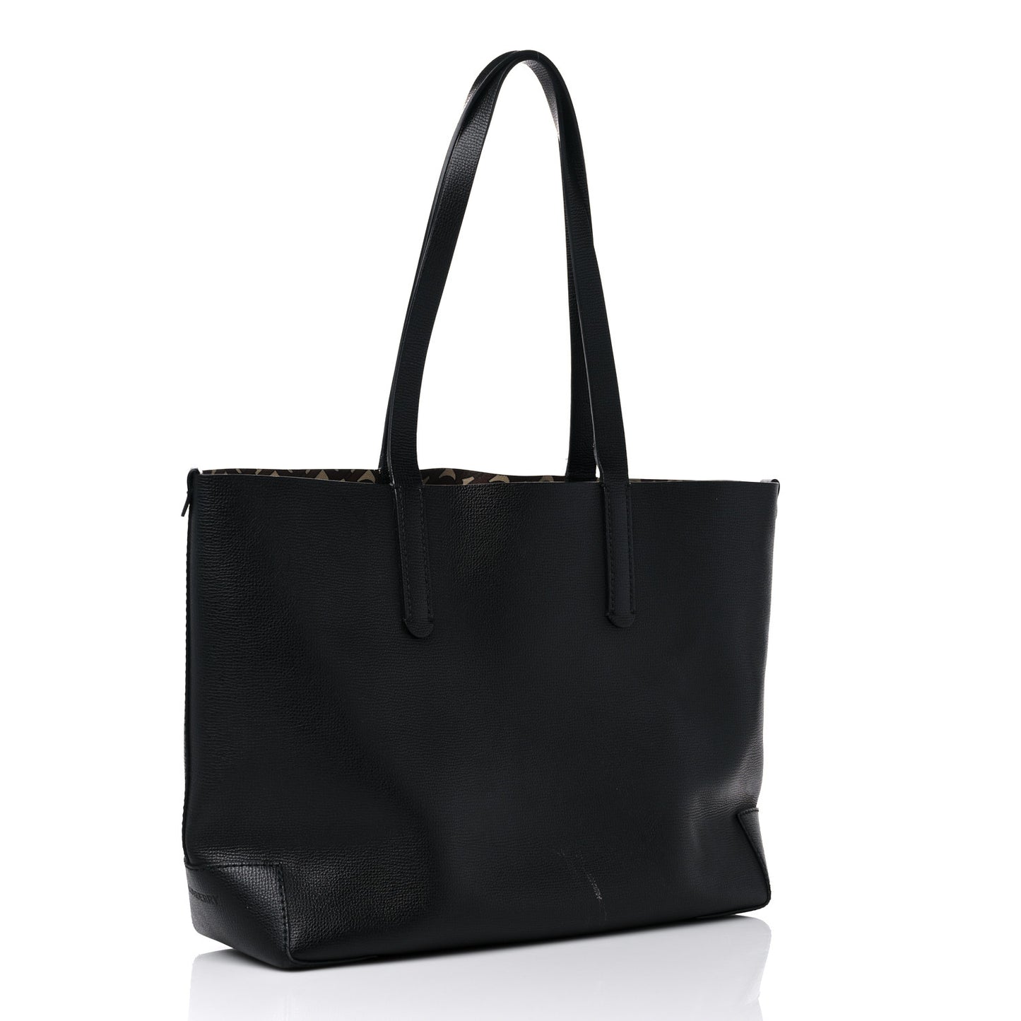 Calfskin TB Motif Embossed Medium Tote Black