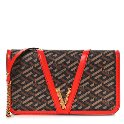 Versace Coated Canvas Virtus La Greca Signature Shoulder Bag Red 1 of 9