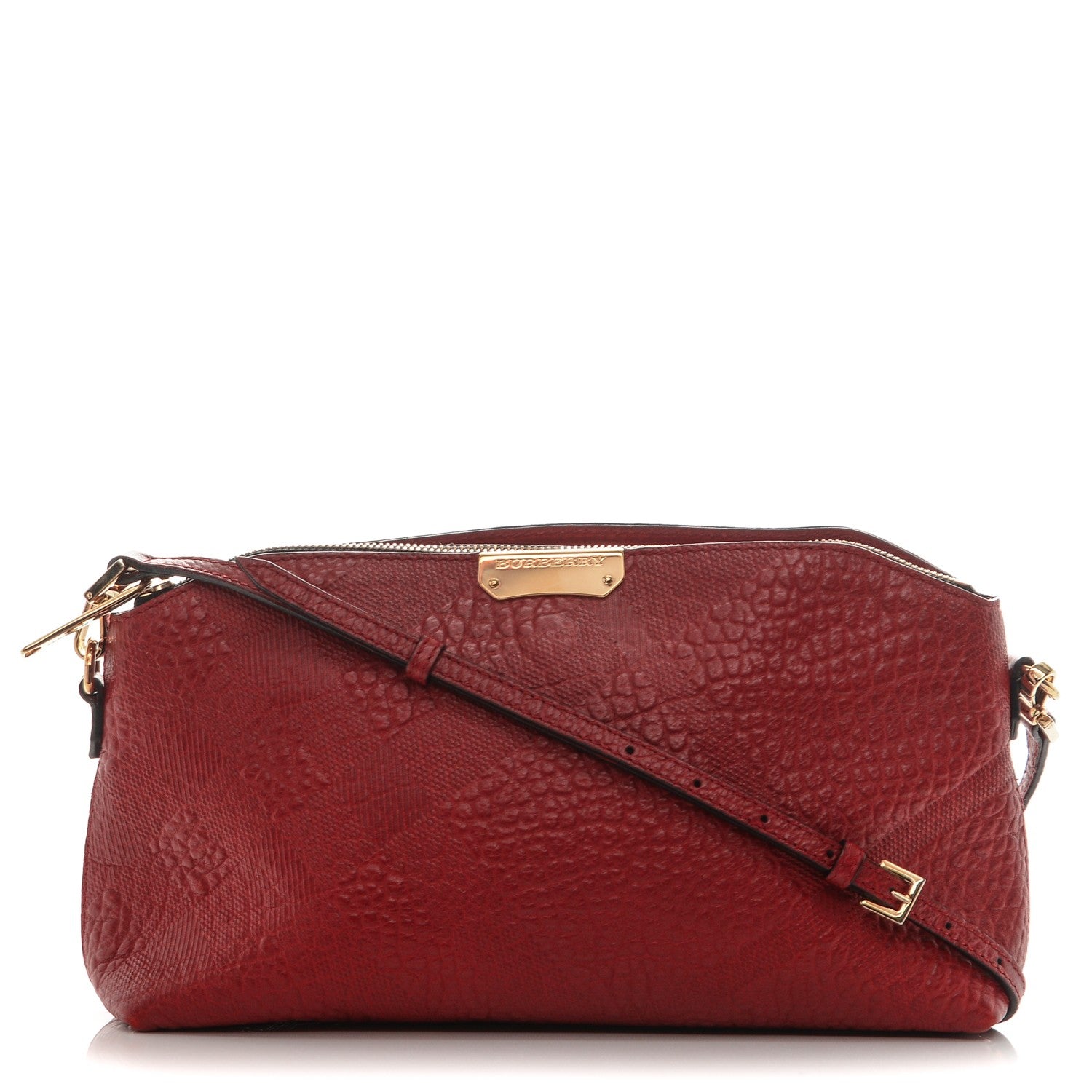 Burberry Signature Grain Calfskin Check Embossed Small Chichester Crossbody Clutch Bag Red 1 of 6