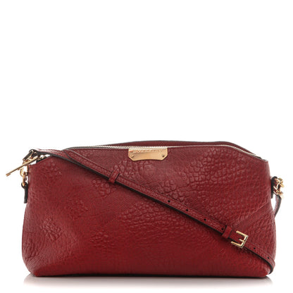 Burberry Signature Grain Calfskin Check Embossed Small Chichester Crossbody Clutch Bag Red 1 of 6