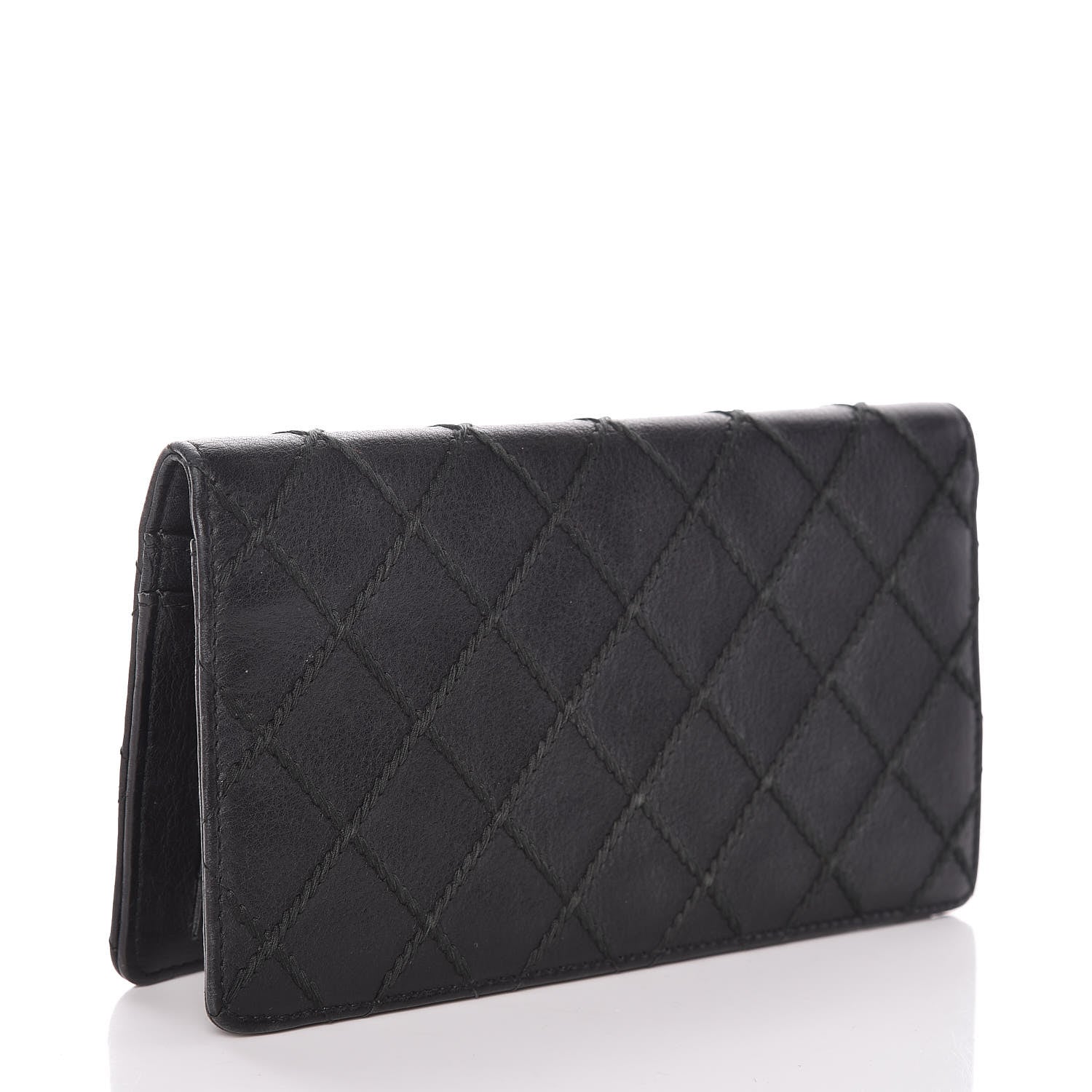 Chanel Calfskin Diamond Stitched Yen Wallet Black 3 of 14