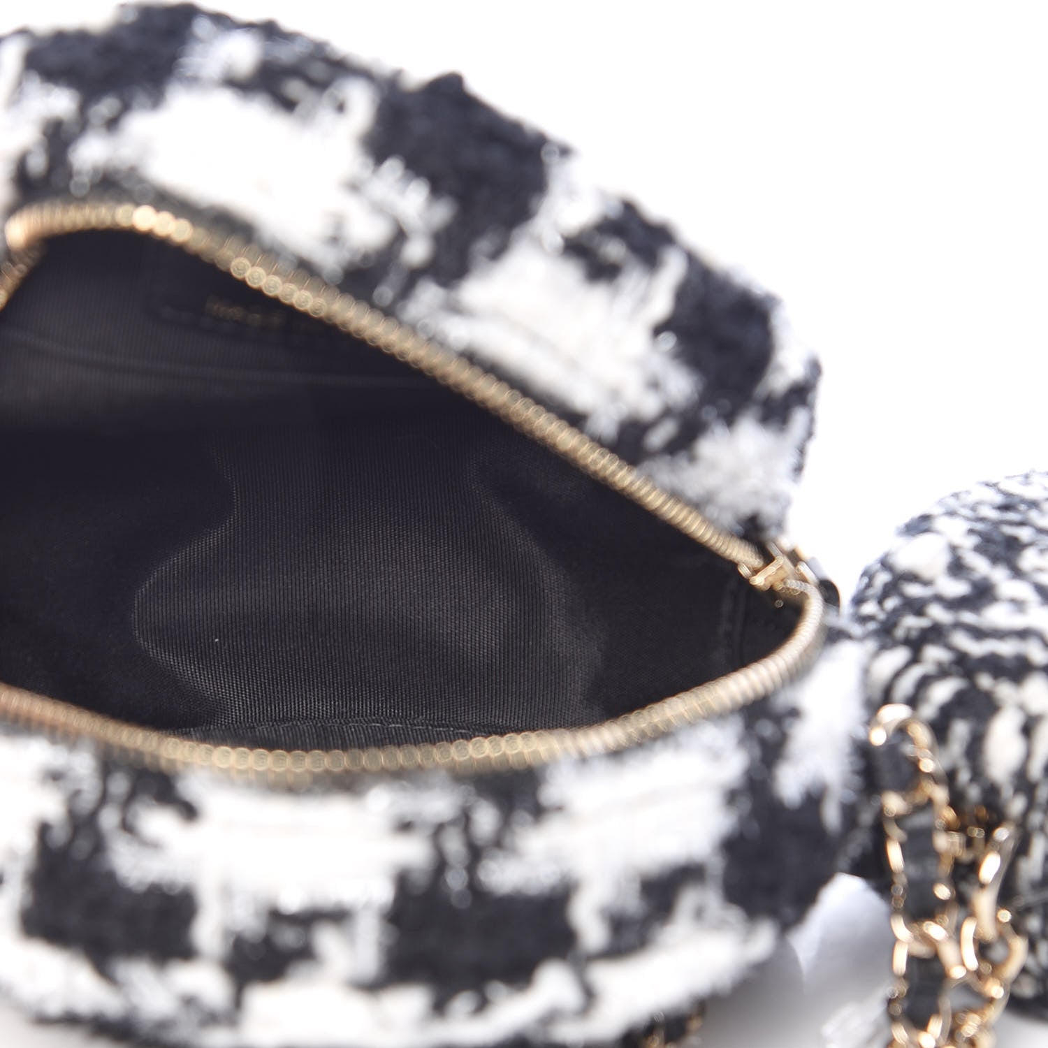 Chanel Tweed Shearling Round Clutch With Chain and Coin Purse Black and White 5 of 9