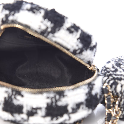 Chanel Tweed Shearling Round Clutch With Chain and Coin Purse Black and White 5 of 9