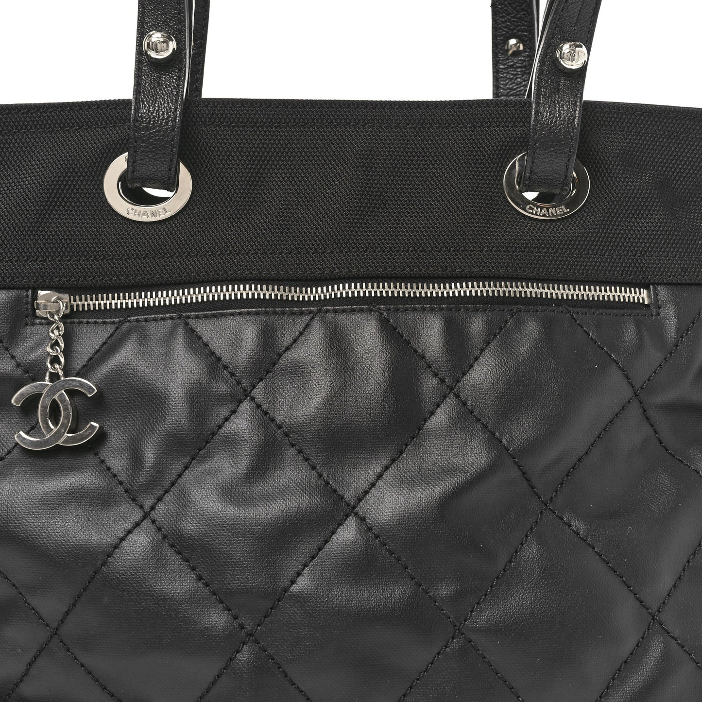 Coated Canvas Large Paris Biarritz Tote Black