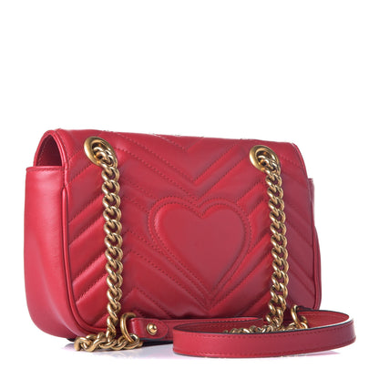 Gucci Calfskin Matelasse Mini GG Marmont Shoulder Bag Hibiscus Red 3 of 9