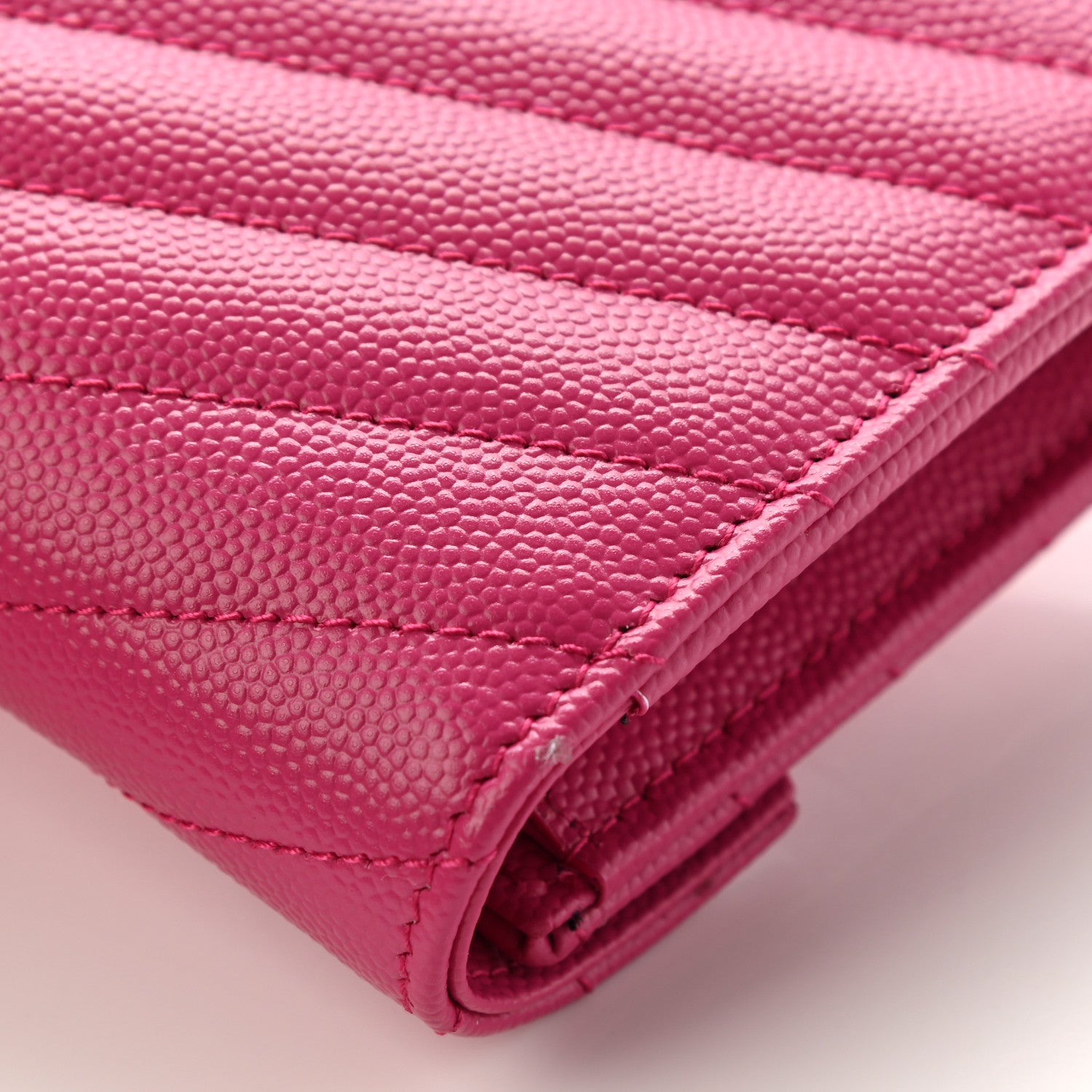 Saint Laurent Grain De Poudre Matelasse Chevron Monogram Flap Wallet Fuxia 8 of 10