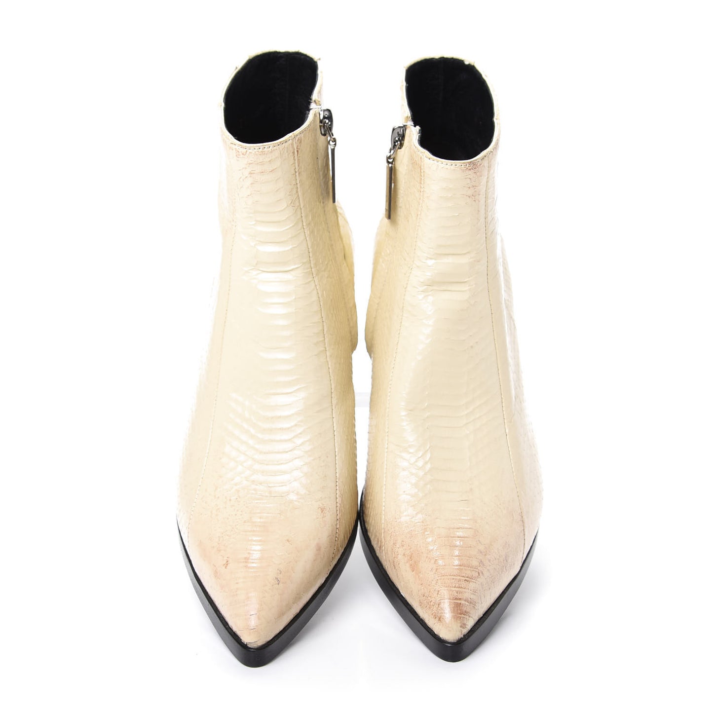 Lacquered Snakeskin Ayers Finn 60 Crop Zip Boots 37 Cream