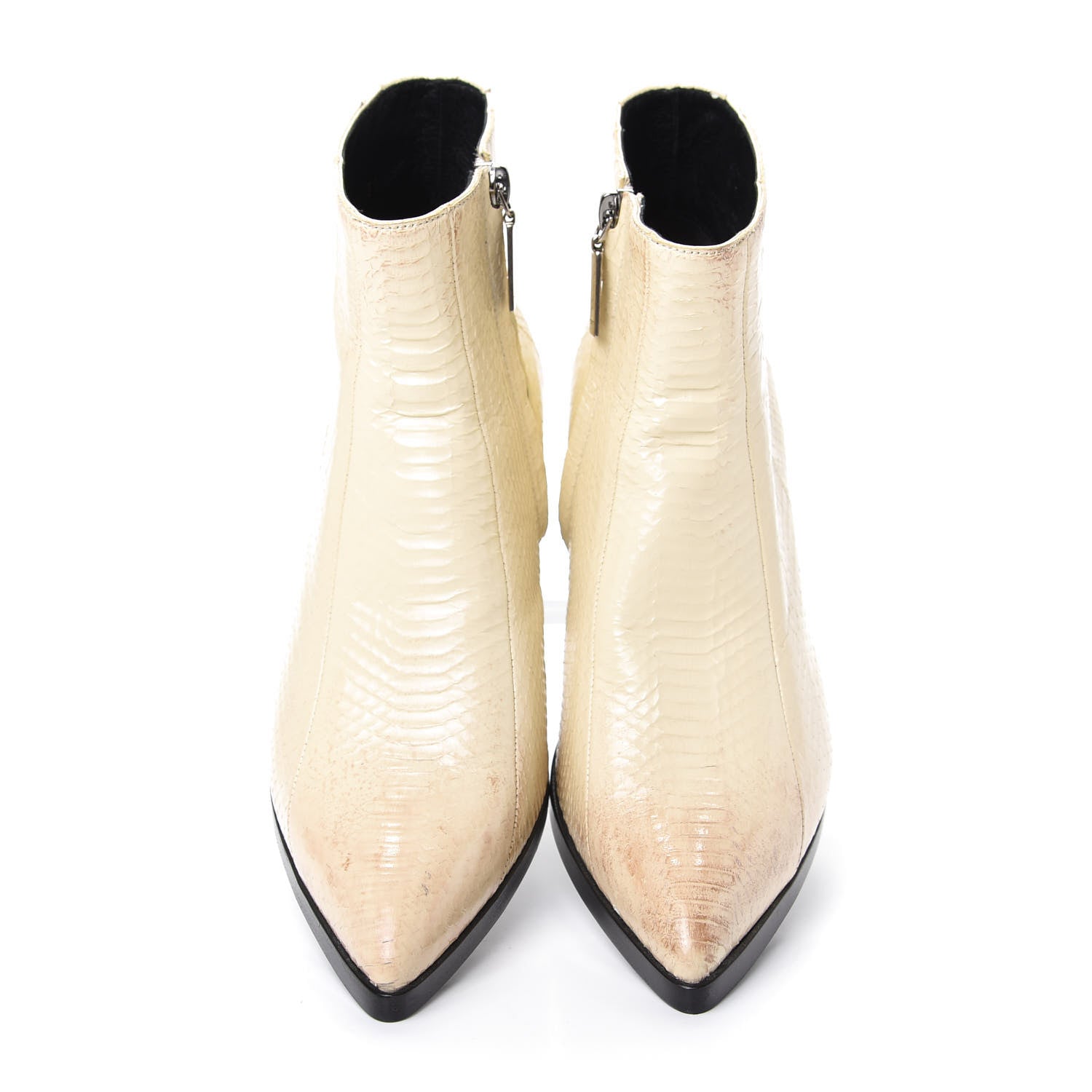 Saint Laurent Lacquered Snakeskin Ayers Finn 60 Crop Zip Boots 37 Cream 5 of 11