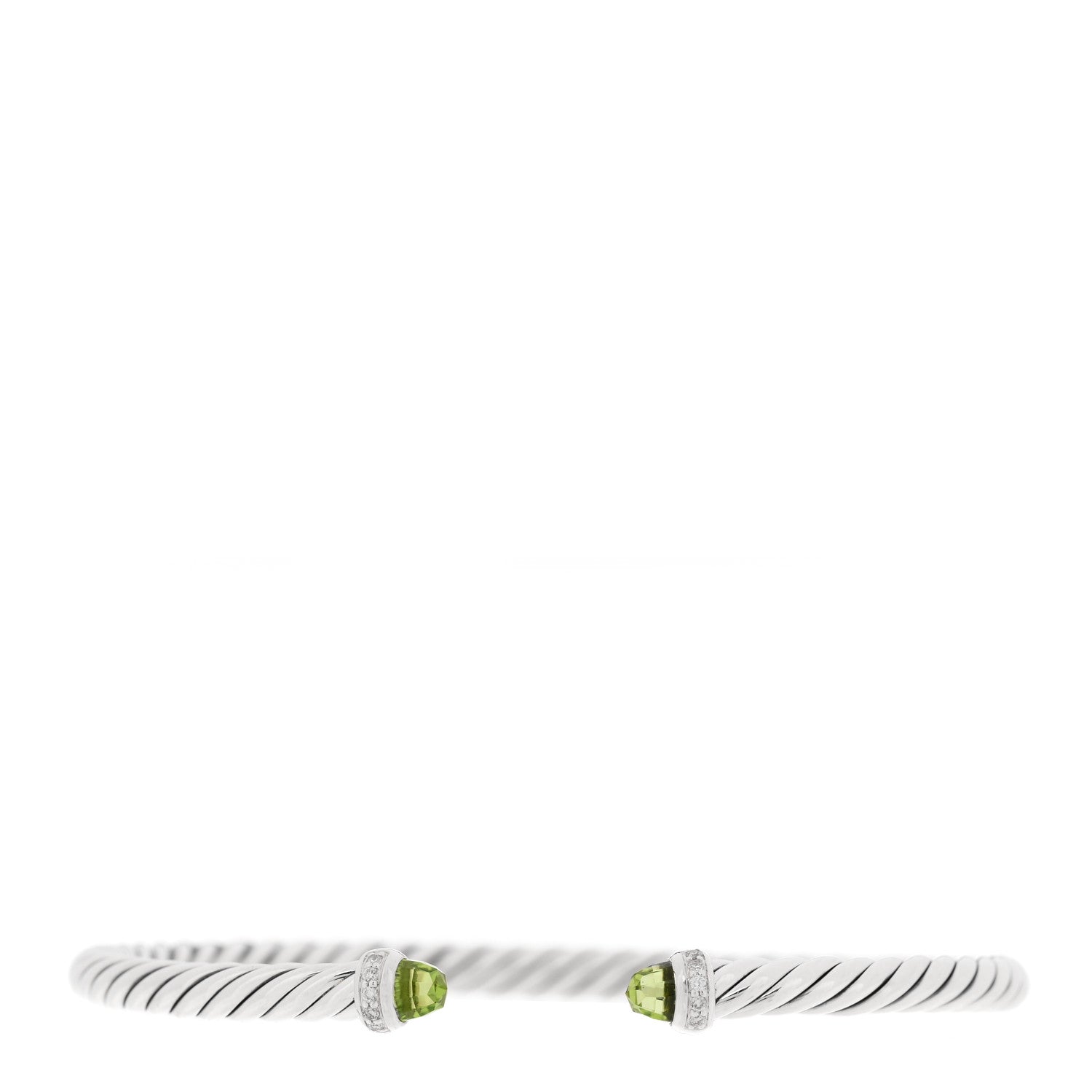 David Yurman Sterling Silver Diamond Peridot 4mm Cable Flex Bracelet 1 of 4