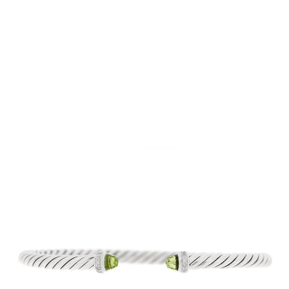 David Yurman Sterling Silver Diamond Peridot 4mm Cable Flex Bracelet 1 of 4