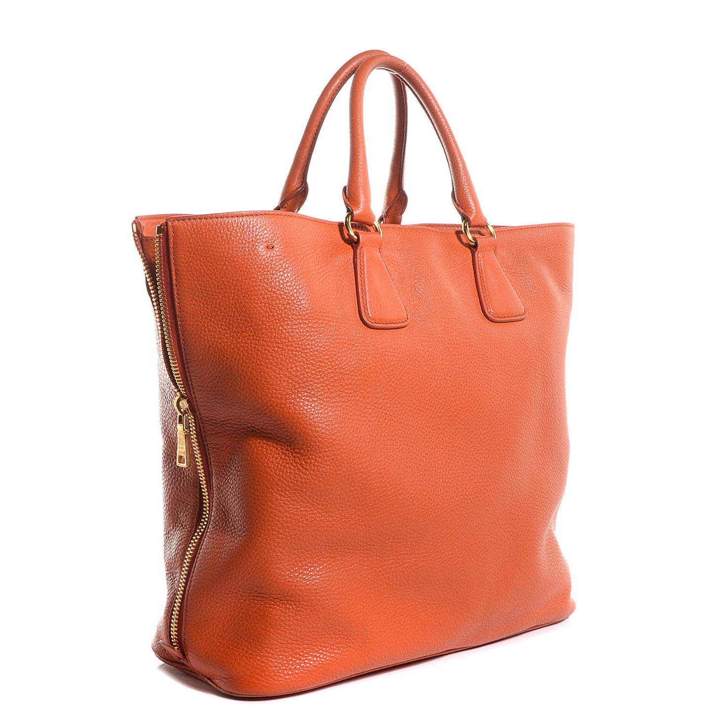 Vitello Daino Side Zip Shopping Tote Papaya