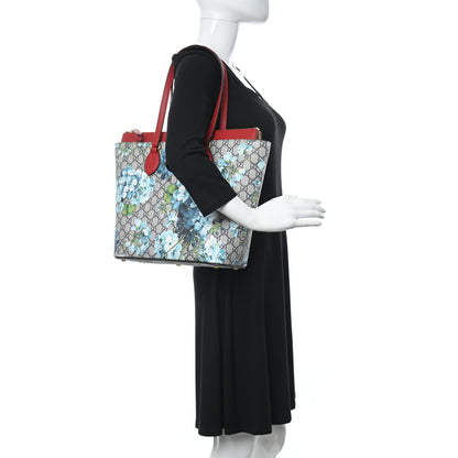 Gucci GG Supreme Monogram Blooms Medium Zippered Bucket Tote Beige Blue Navy Hibiscus Red 2 of 12