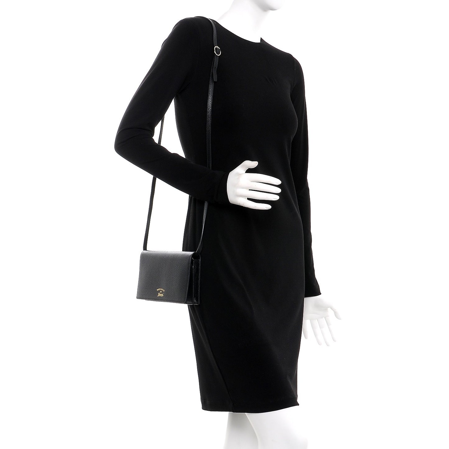 Dollar Calfskin Mini Swing Wallet Bag Black