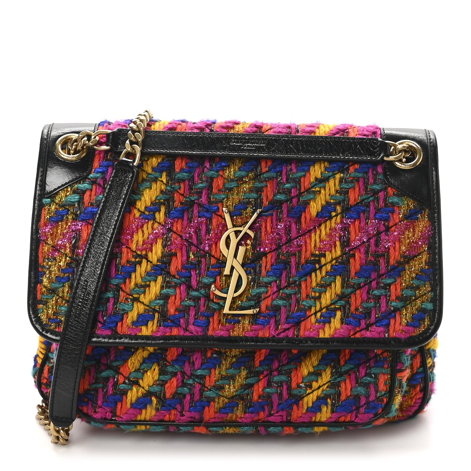 Saint Laurent Tweed Calfskin Matelasse Monogram Medium Niki Chain Satchel Multicolor 1 of 10
