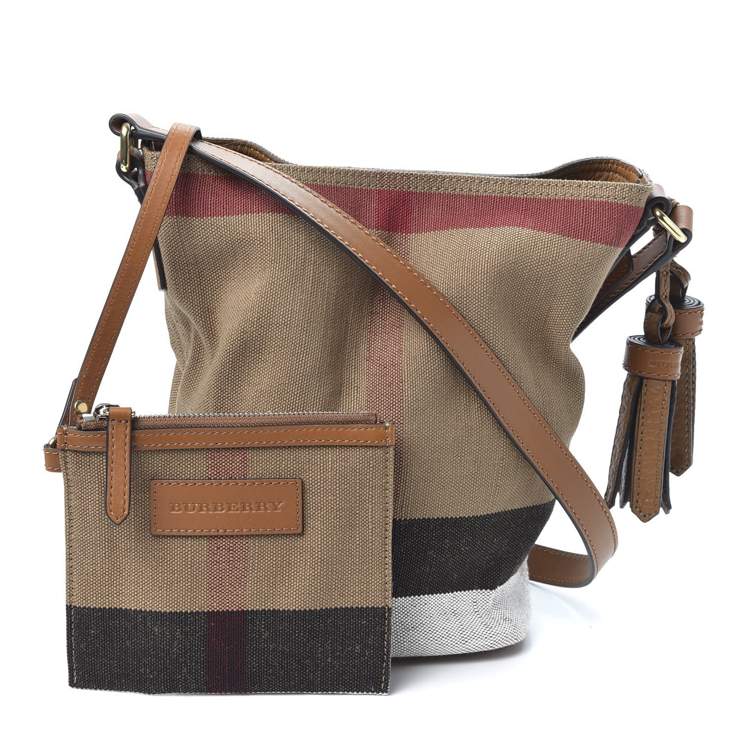 Burberry Canvas Mega Check Mini Ashby Tassel Crossbody Saddle Brown 1 of 9