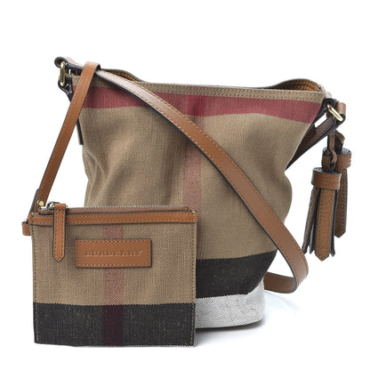 Burberry Canvas Mega Check Mini Ashby Tassel Crossbody Saddle Brown 1 of 9