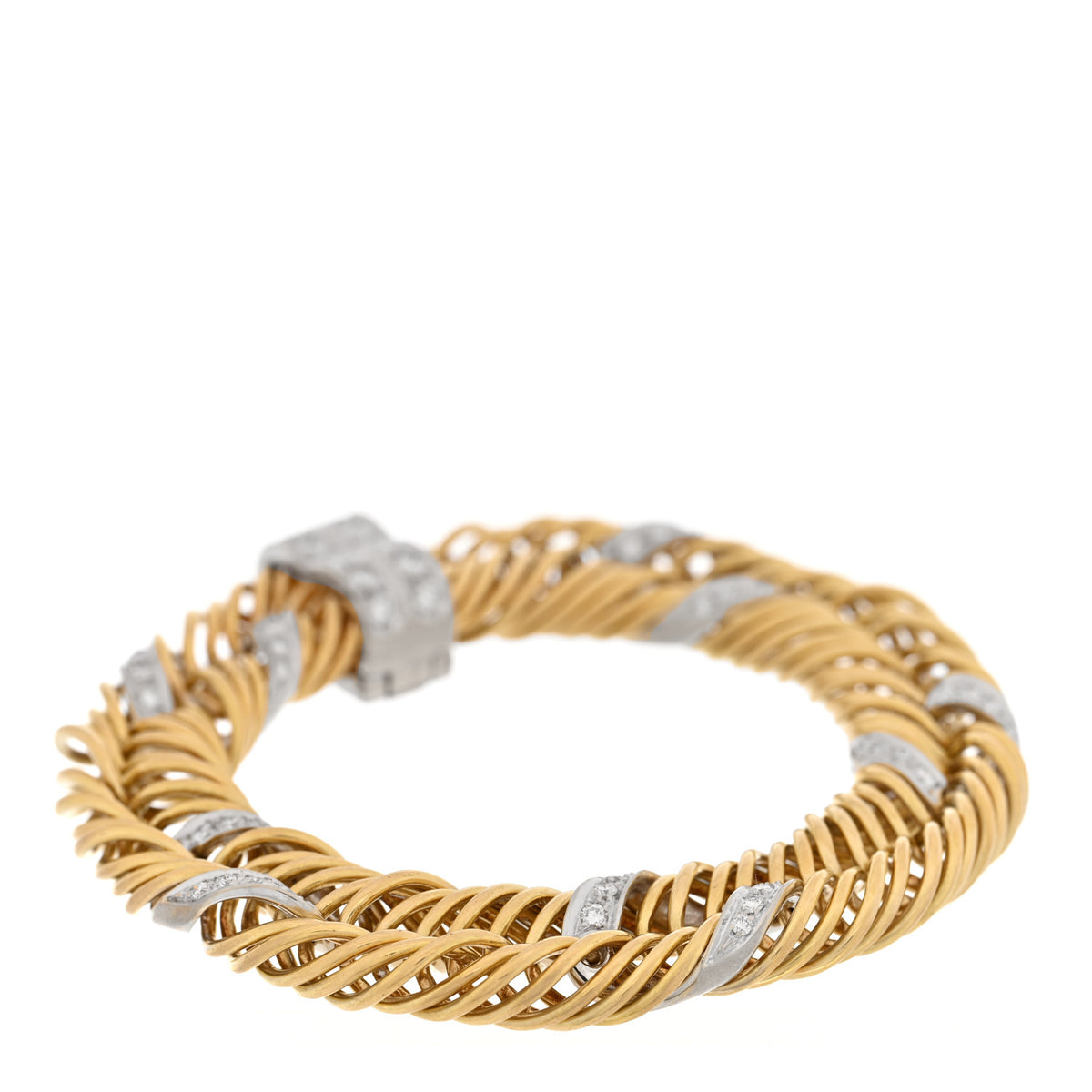 18K Yellow White Gold Diamond Iconica Double Coil Bracelet