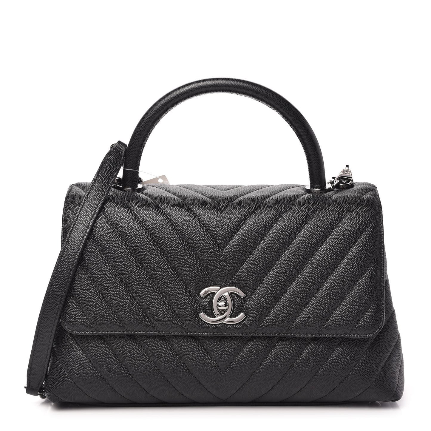Caviar Chevron Quilted Small Coco Handle Flap Black
