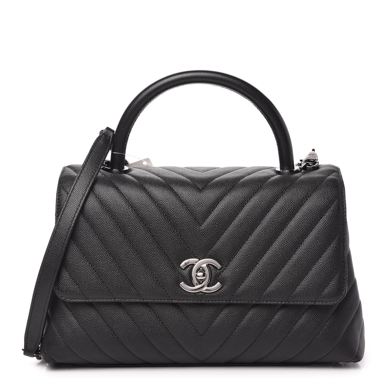 Chanel Caviar Chevron Quilted Small Coco Handle Flap Black 1 of 11