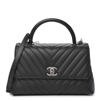 Chanel Caviar Chevron Quilted Small Coco Handle Flap Black 1 of 11