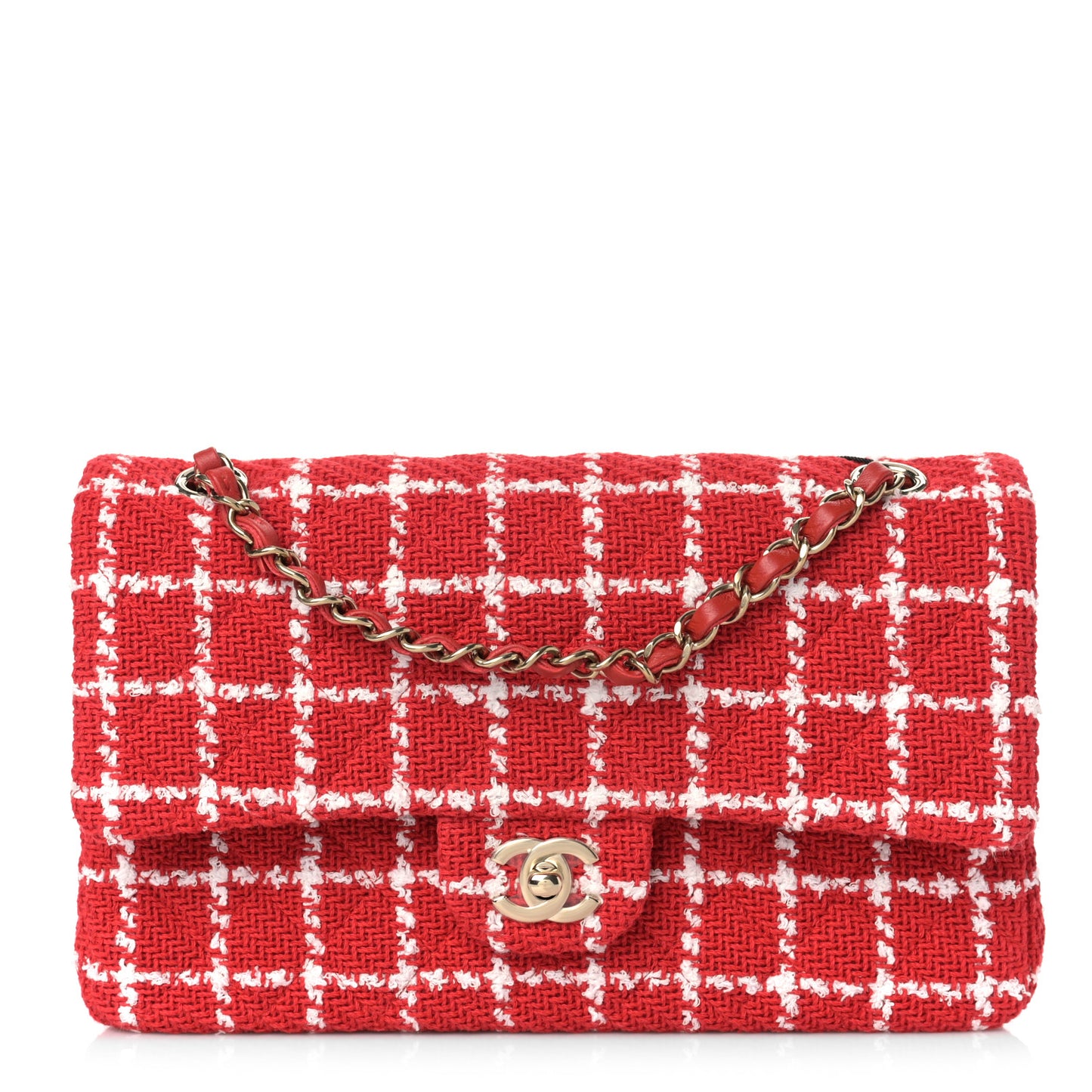 Tweed Quilted Medium Double Flap Red White