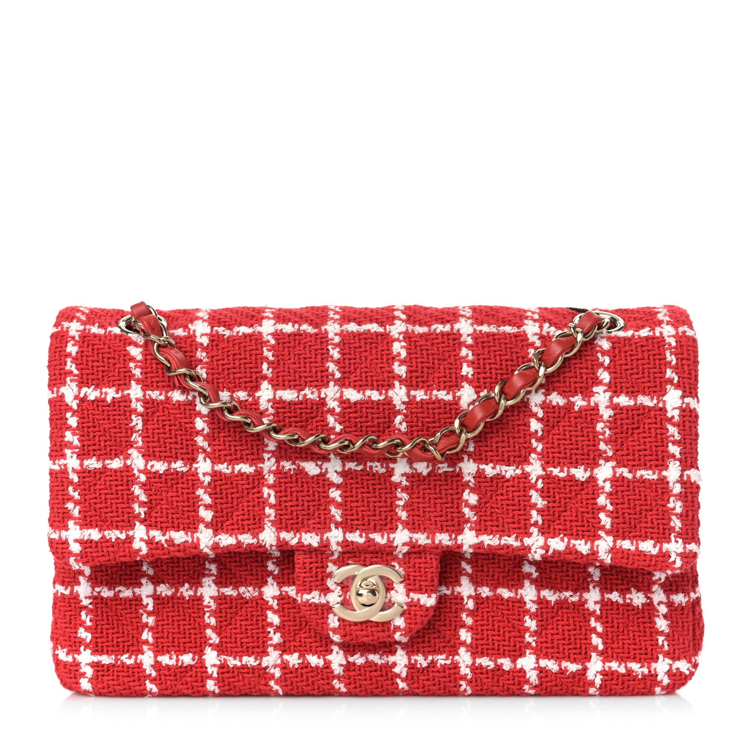 Chanel Tweed Quilted Medium Double Flap Red White 1 of 11