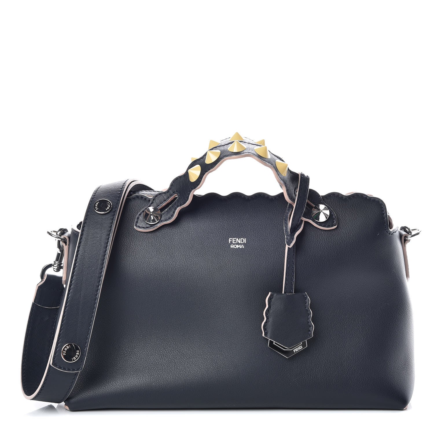 Fendi Vitello Dolce Scalloped Studded Medium By The Way Boston Bag Blu Notte 1 of 10