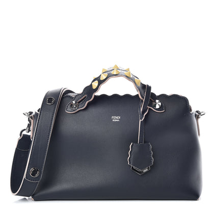 Fendi Vitello Dolce Scalloped Studded Medium By The Way Boston Bag Blu Notte 1 of 10