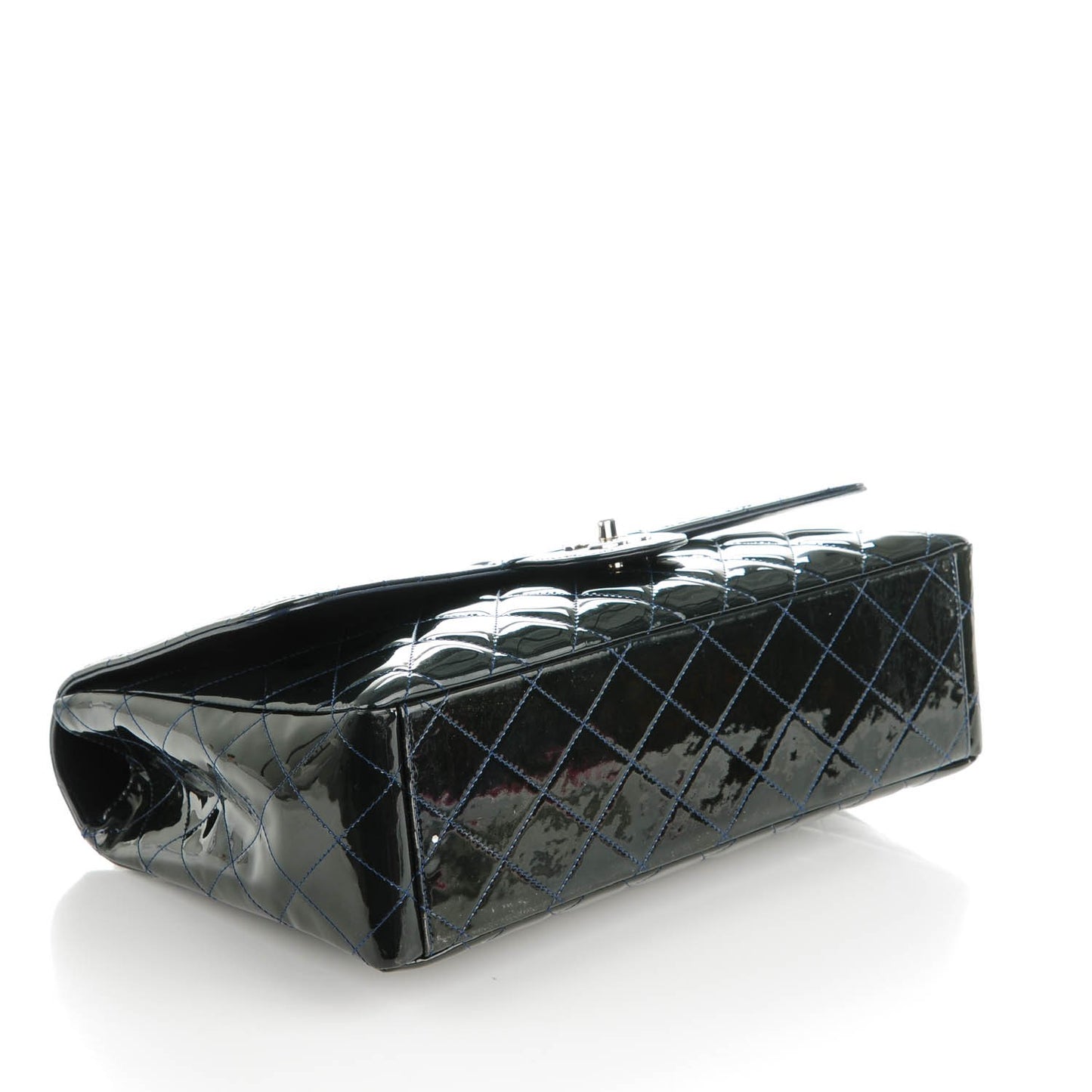 Patent Quilted Maxi Single Flap Dark Blue